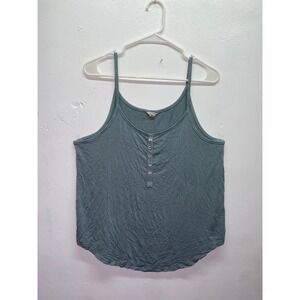 Aeropostale Ribbed Henley Cami Tank Top Teal Spaghetti Strap Boho Casual  Large